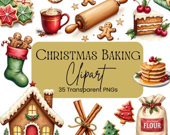 Christmas Baking Clipart | Gingerbread Cookies, Hot Cocoa, Candy Canes, Holiday Kitchen PNG Bundle | Cozy Christmas Cooking Illustration Set