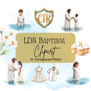 LDS Taufe Clipart Paket | 16 Transparente PNGs | 8-jähriges Erstlingskind | 300 DPI druckbare Grafik | Ideal für Einladungen und Programmhefte