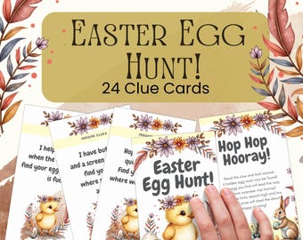Easter Egg Hunt Indoor and Outdoor Clue Cards | 24 Clue Cards | Digital Download | Kids Easter Activity | Easter Scavenger Hunt