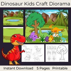 Dinosaur Printables | Dino Diorama Kids Craft Printable Scene for Parties & Games | Fun Activity for Kids