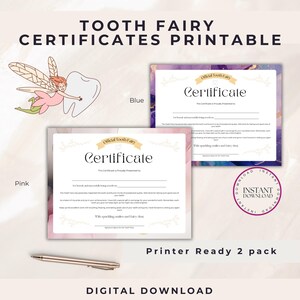 Tooth Fairy Zertifikate | 1 Rosa und 1 Blau Instant Download | Zauberhafter Feen Empfang & Schallplatte für Kids