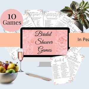 Zestaw gier na wieczór panieński „Peachy Pink Floral” (do pobrania w wersji cyfrowej)