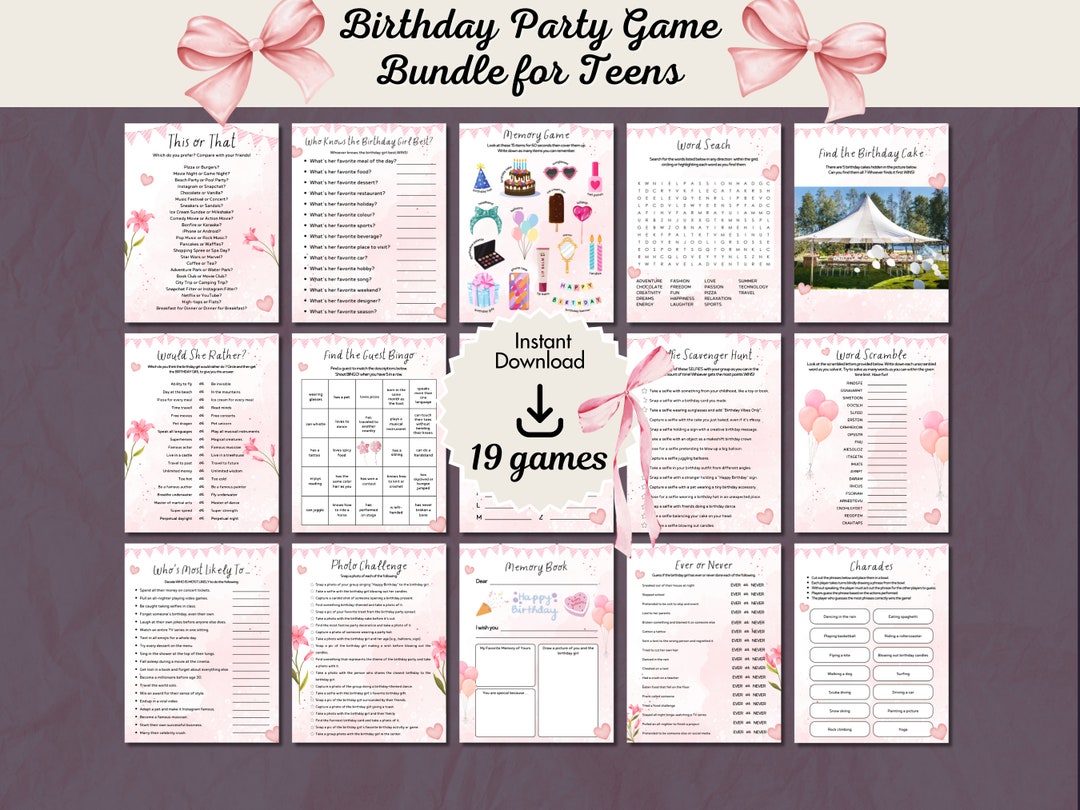 Teen Girl Birthday Party Games Bundle Printable Games Birthday Party teen-girl-birthday-party-games-bundle-printable-games-birthday-party