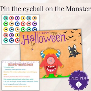Speld de blik op het monster Spel | Afdrukbaar Halloween-feestspel voor kinderen | Leuke Halloween-activiteit en decoratie