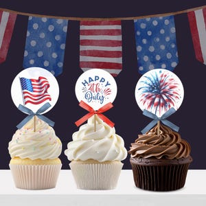 Independence Day Cupcake Toppers Printable | Red White & Blue | 4Th Of July Cupcake Toppers