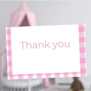 Pink gingang bedankje - schattig briefpapier voor babyshower - gevouwen kaarten voor feesten en speciale gelegenheden BSPG01