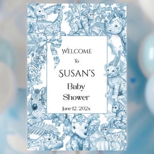 Blue Toile Safari Baby Shower Welcome Sign: Printable Jungle Decor (Digital Download) BSBTS01