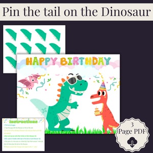 Pin the Tail on the Dinosaur Game: Dino Birthday Party (Instant Download)