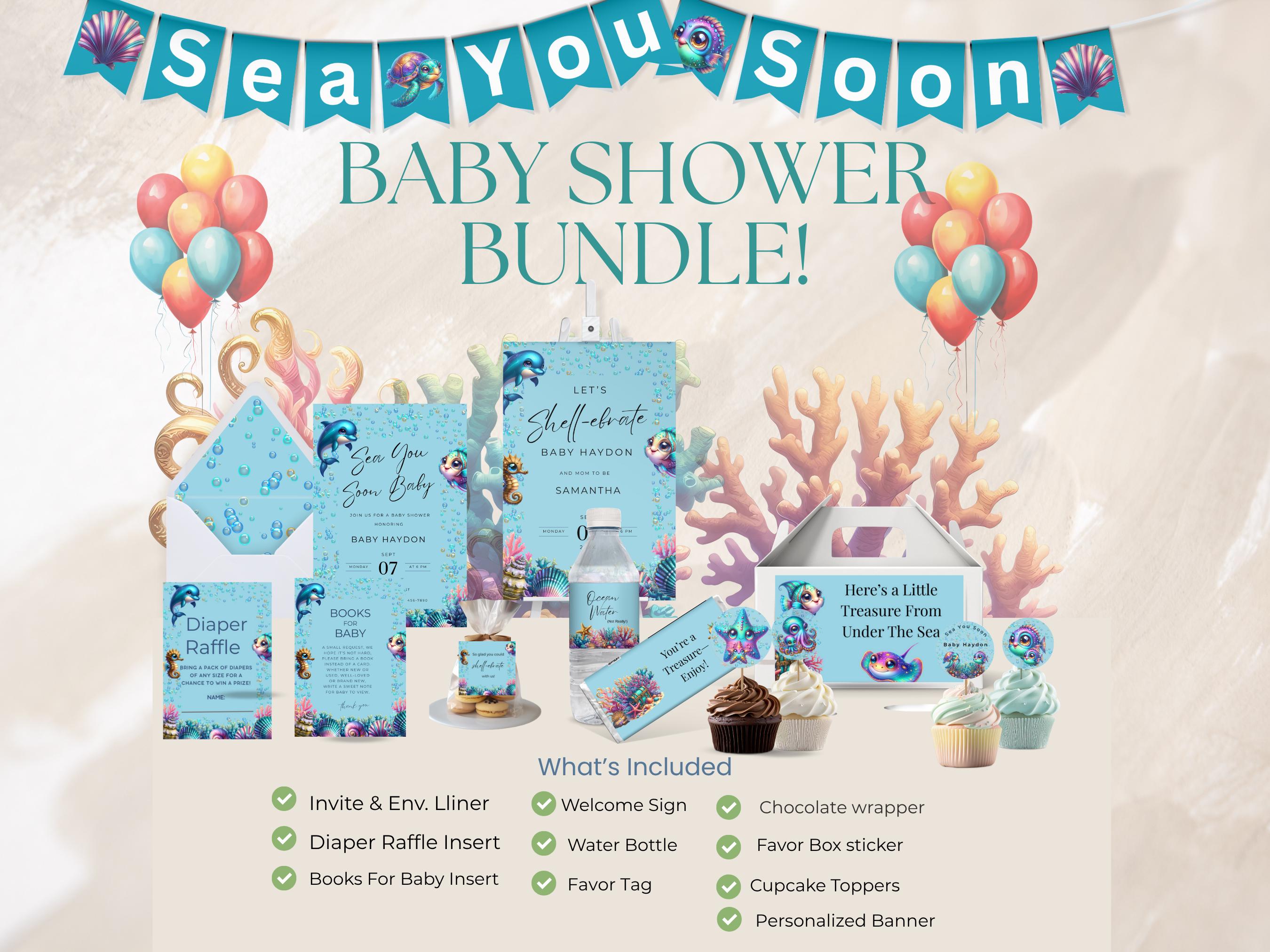 Sea You Soon Baby Shower Chocolate Bar Wrapper, Editable Canva Template ...