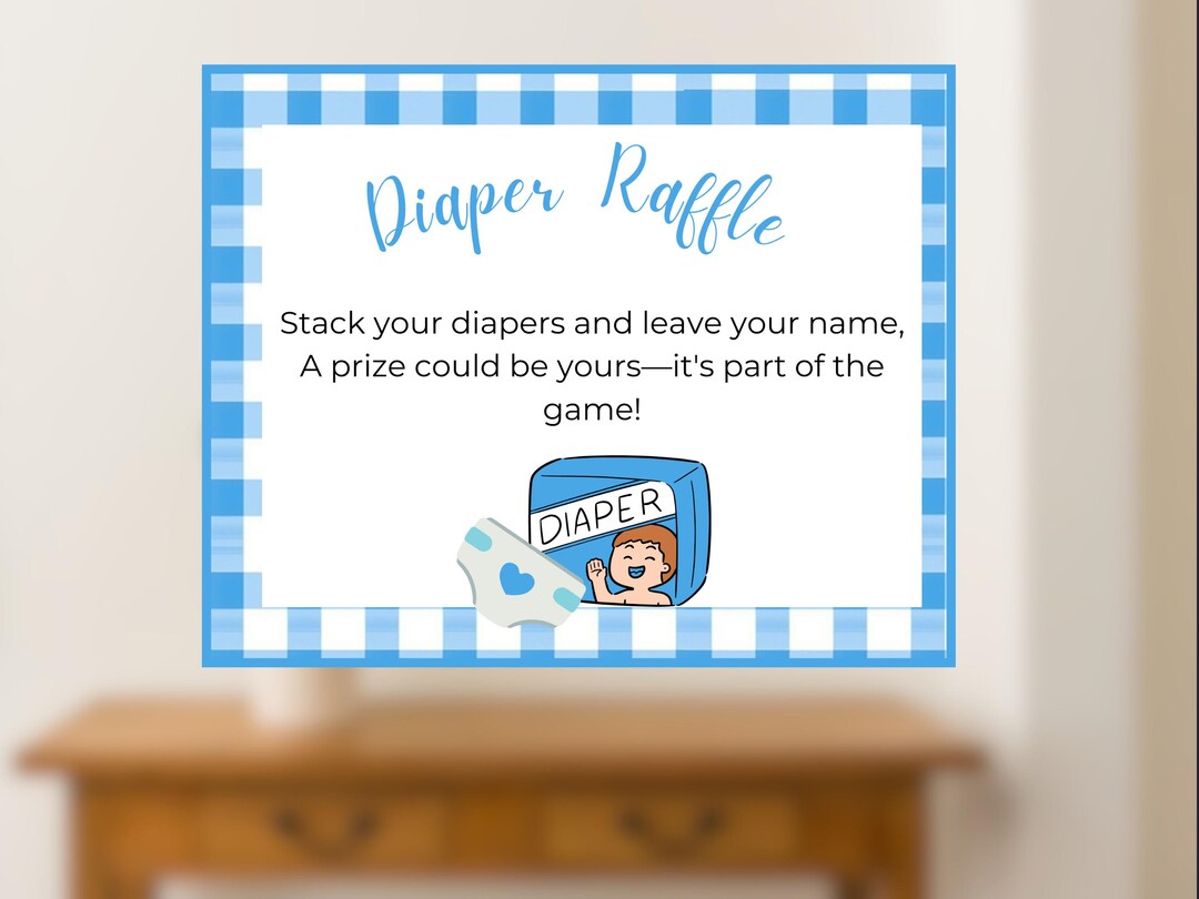 Blue Gingham Baby Shower Diaper Raffle Sign | Guest Instructions for ...