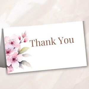 Tarjeta de agradecimiento con flores de cerezo: elegantes tarjetas plegables para uso personal o comercial, bonito diseño floral CB01