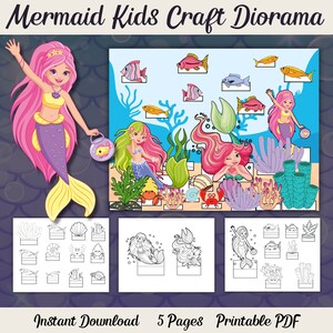 Mermaid Kids Craft Diorama Printable | Under the sea scenic representation | Mermaid Scene To Cut out and Assemble