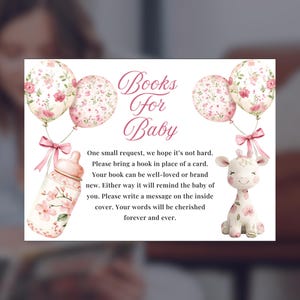 Rosa Chinoiserie Baby Shower Bücher & Anfrage Karten Druckbare Einlage für Umschläge mit Einladungen BSPC01