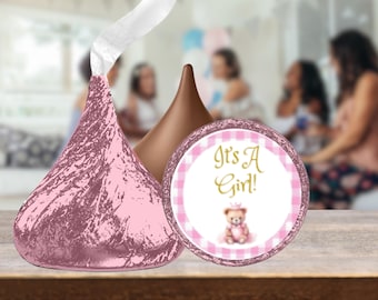 It's A Girl Baby Shower Stickers: Pink Gingham Favors (Digital Download) BSPG01