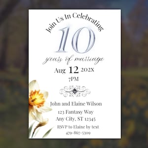Hochzeitseinladung zum 10. Hochzeitstag | Gelübde Erneuerung einladen | 10th Jubiläumsblume Narzisse | Bearbeitbare Vorlage | Druck & Digital WA10