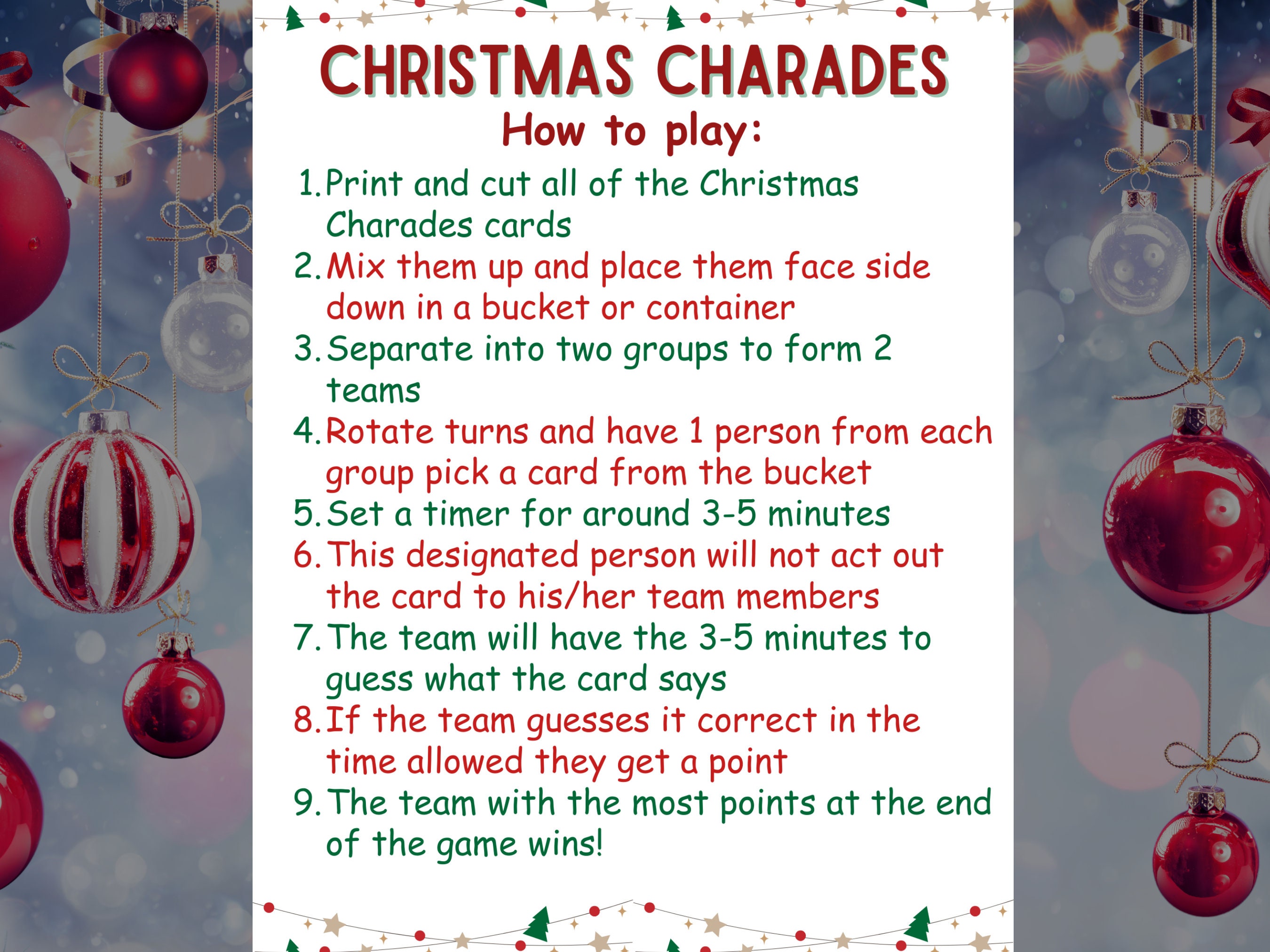 Printable Christmas Charades Cards! 30 Themed Card in All, Party Game ...