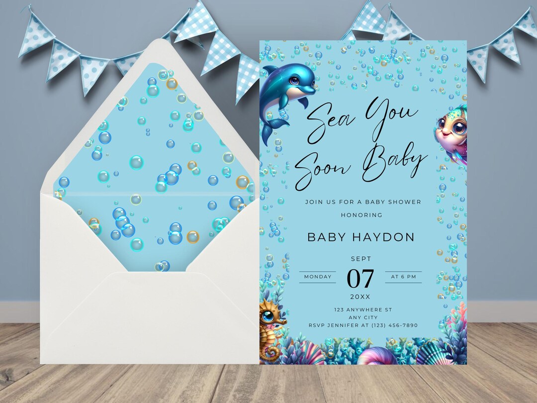 Sea You Soon Baby Shower Invitation Template: Canva Editable (digital ...