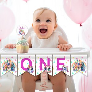 1st Birthday Unicorn High Chair Banner Printable | Special First Birthday Decoration, Bright Rainbow Decor & Photo Prop
