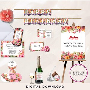 Floral Luau Party Bundle: Tropical Decor & Accessories (Digital Download)