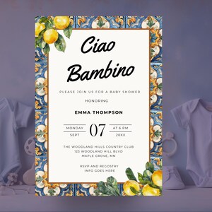 Ciao Bambino Baby Shower Invite Template - (Boy) Edit & Personalize in Canva CBO01