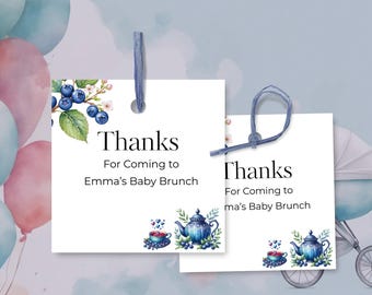 Etiquetas para recuerdos de baby shower de arándanos: tema dulce de bayas (descarga digital, plantilla de Canva) BSBSB01
