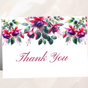 Cartão de agradecimento floral fúcsia dobrado - Design elegante para impressão para expressar gratidão, padrão de flor, download instantâneo C01,