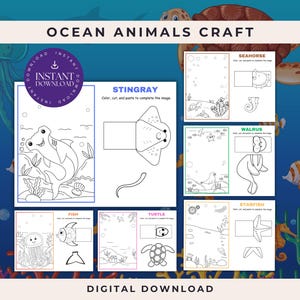 Ocean Animals Craft - Printable Kids Activities - Fun Underwater Sea Life - DIY Cut & Glue Templates