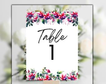 Table Numbers | Floral Numbers | Party Printable | Fuchsia Blossoms |  Instant Download | FB01