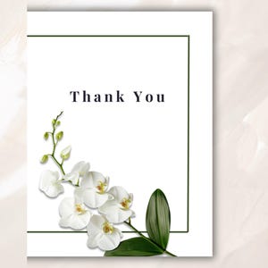 Hermosa tarjeta de agradecimiento con tallo de orquídea blanca / Papelería elegante para bodas y eventos WA60
