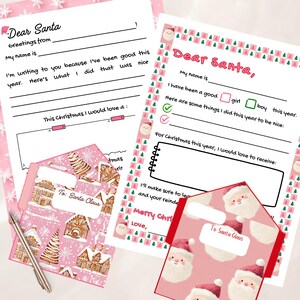 Rosa Briefe an Santa mit passenden Umschlägen | Lieber Weihnachtsmann Wunschlisten Vorlage, Weihnachtskinder Aktivität, Urlaubsspaß & Andenken