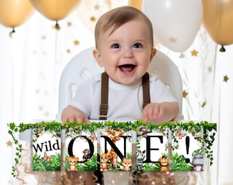 Guirnalda para trona "Wild One", animales de la selva, decoración para el primer cumpleaños (descarga digital) SJ01