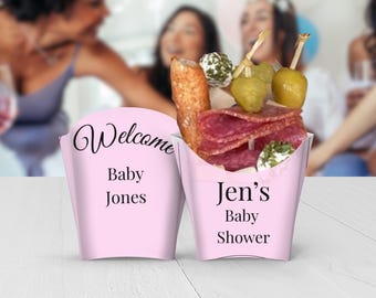 Szablon do kubka na wędliny w pastelowym różu – idealny na baby shower, pojemnik na przystawki DIY