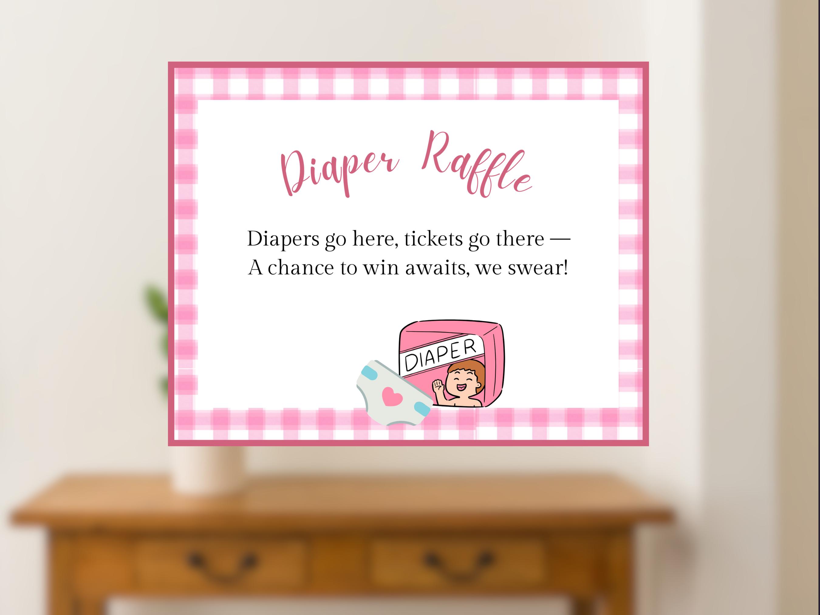 Pink Gingham Diaper Raffle Signs: Baby Shower Decoration (digital ...