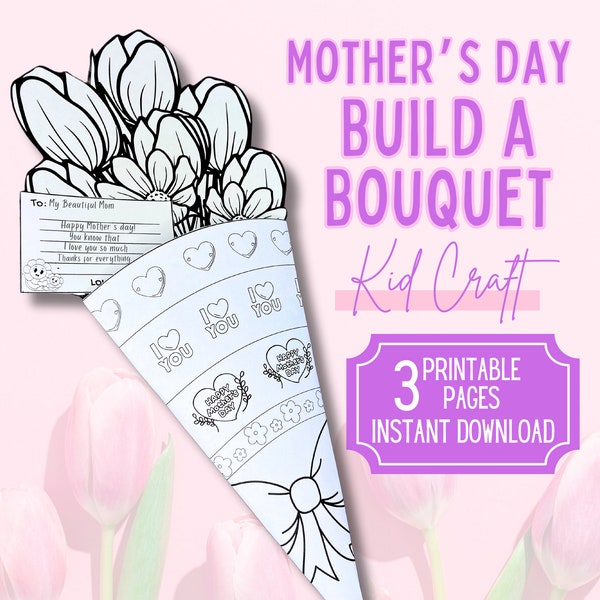 Mother's Day Build a Bouquet Kid Craft | Cut and Color Flower Bouquet