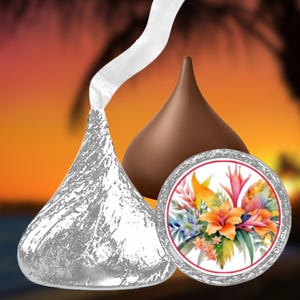 Floral Tropics Hershey Kiss Stickers: Hawaiian Party Favors (Digital Download) TF01