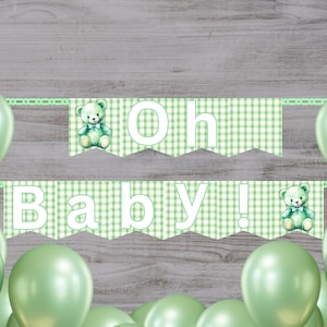 Green Gingham Baby Shower Banner Letters Printable (Digital Download) BSGG01