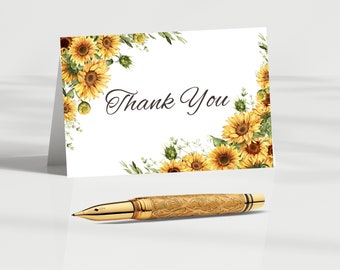 Sweet Sunflower Thank You Cards | Printable Note Cards | Instant Download | Blank Inside | Folded Notes | G01