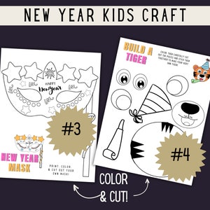 New Year's Eve Party Kids Crafts| Printable New Years Activity | DIY Kid Hats, | NYE Glasses ...