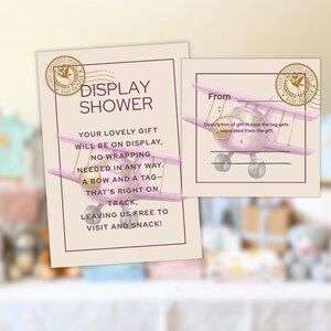 Pink Display Baby Shower Set, A New Adventure Waits, Display Shower Card, Gift Tag, Insert Card, Editable Canva Template PPAS01