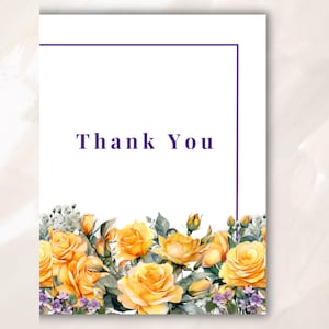 Yellow Roses and Purple Violets,  Thank You Note Card,  Floral Greeting Cards, Handmade Stationery, Thank You Cards for Any Occasion WA50