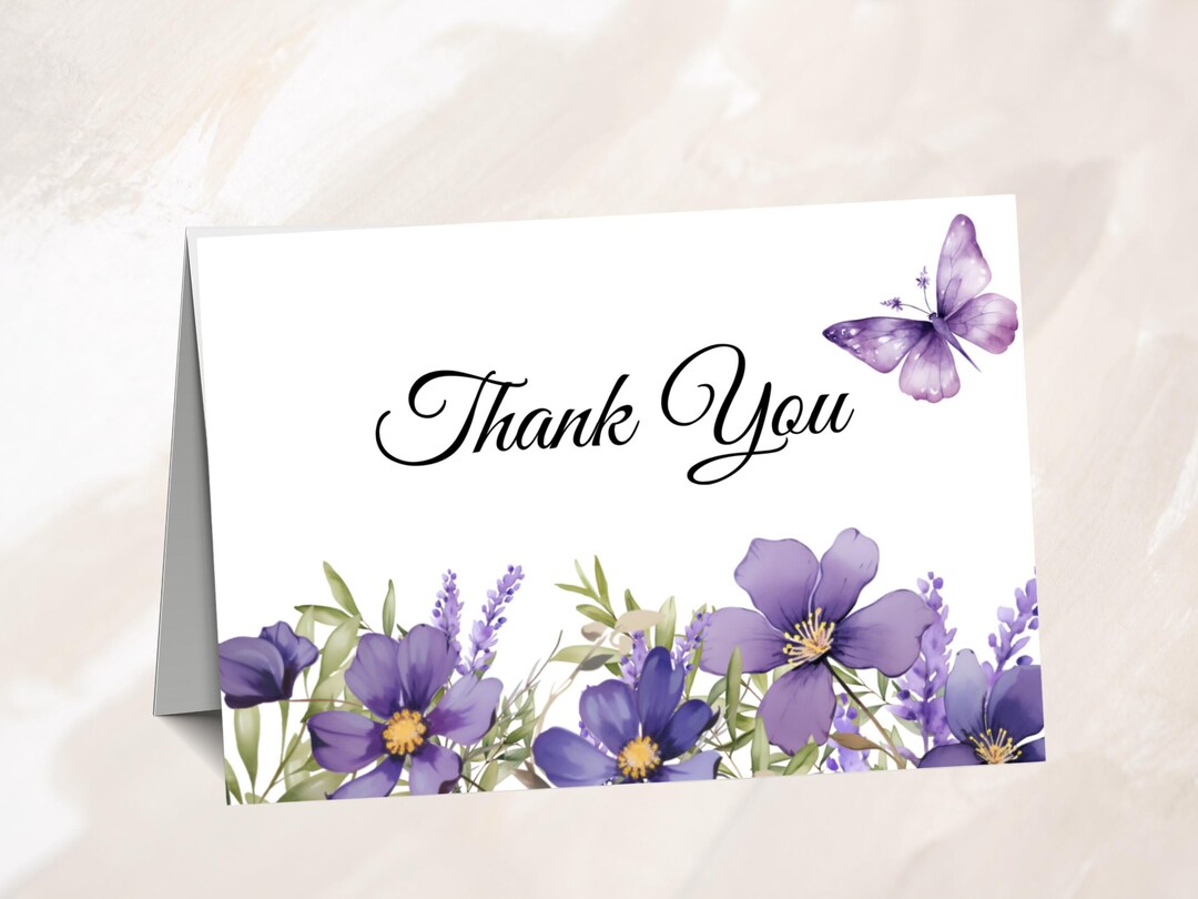 Purple Floral Baby Shower Folded Thank You Card | Watercolor Flowers ...
