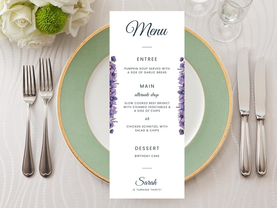 Flower Design For Menu Canva Editable Purple Flowers Menu Template | Instant Download | Floral ...