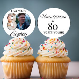 80th Birthday Cupcake Topper: Photo Frames, Milestone Birthday (Digital Download) S02