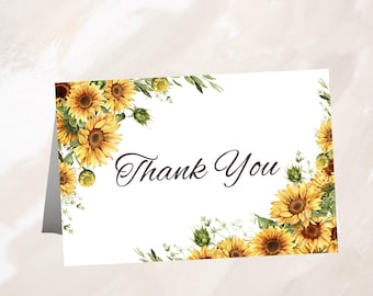 Sunflower Thank You Card | Folded Printable Note (Instant Download) SF01
