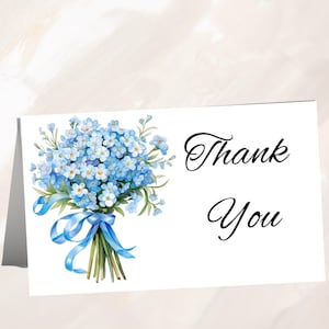 Tarjeta de felicitación con diseño floral azul, diseño de dos caras, con texto "Forget Me Nots", perfecta para cualquier ocasión FMN01