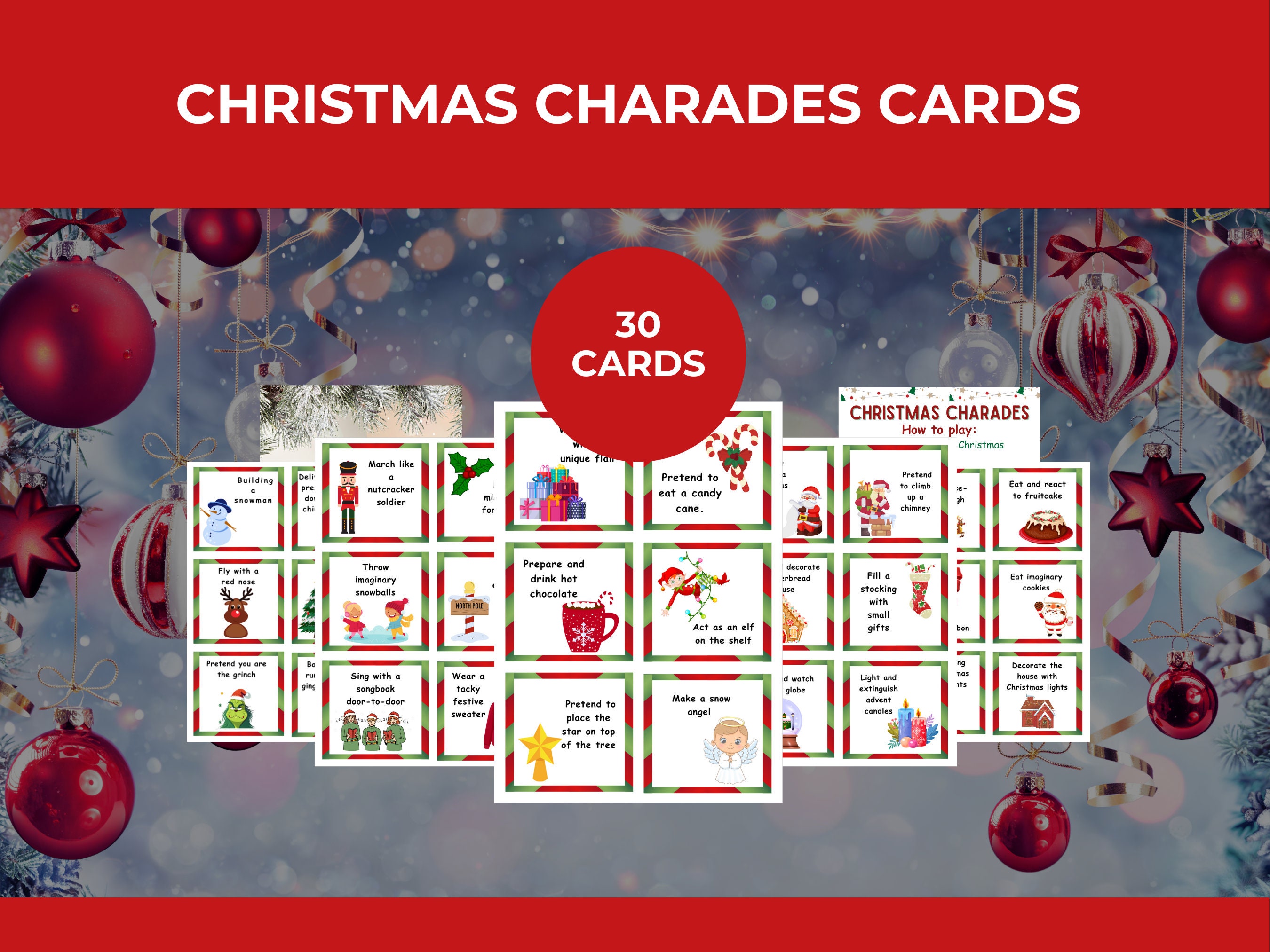 Printable Christmas Charades Cards! 30 Themed Card in All, Party Game ...