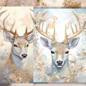 Kersthertenwenskaarten set van 2, Lt Blue & Gold-collectie, 5 x 7, binnenbericht aanpassen voor vakantiewensen LBG01