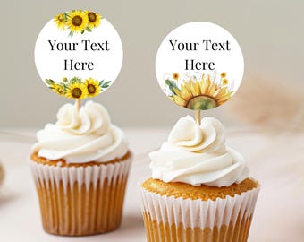 Sonnenblume Cupcake Topper: Druckbare Kuchen Dekoration (Digitaler Download) SF01