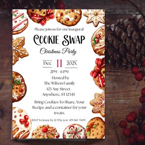 Einladung zu einer Cookie-Tausch-Weihnachtsfeier, Feiertags-Backparty, festliche Cookie-Börse, bearbeitbare Vorlage, Sofort-Download, CS01