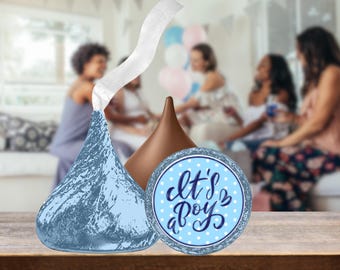 Blue Gingham Baby Shower Hershey Kiss Stickers (Digital Download)  BSBG01
